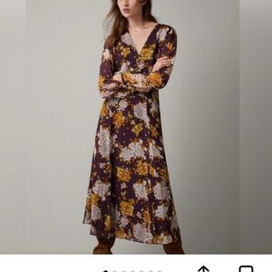 Massimo Dutti Midi Floral Dress With Sheer Sleeves Button Detail Size US4
